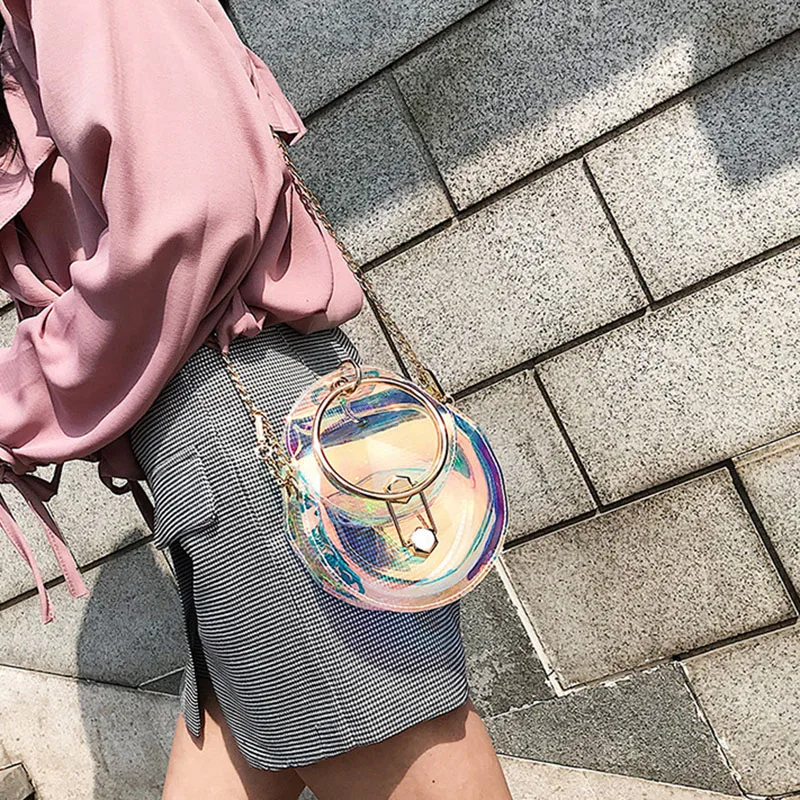 

Hot sale Laser-Transparent Female Bag Fashion Women Tote Bags Round Phone Bag Quality Portable Chain Shoulder Messenger Bag