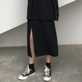 

summer High Waist black Skirts womens 2019 Casual solid color high waist a line long Skirts womens (X299)