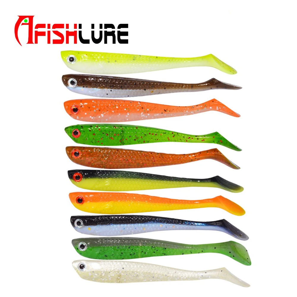 Afishlure 10 шт./лот мягкий прикорм рыболовства бас Lure75mm/2,8 г T хвост Форма Grub Шад Swimbait искусственные приманки