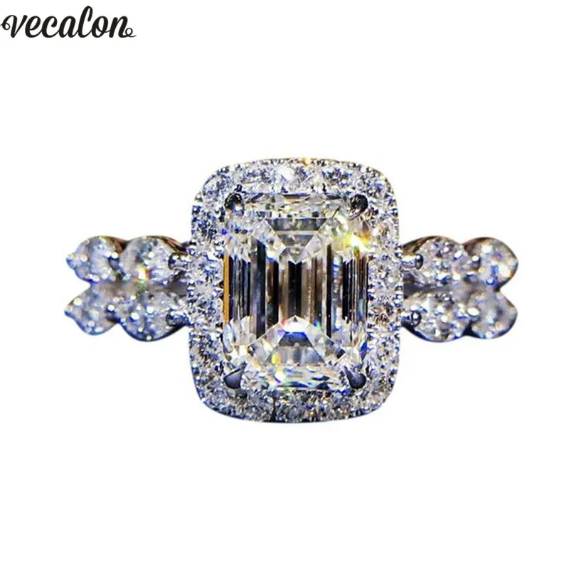 

Vecalon Statement Promise ring 925 Sterling Silver AAAAA Cz Engagement wedding band rings For women men Party Finger Jewelry