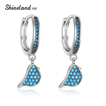

Shineland Romantic Fashion Feathers Blue Stone Clear Cubic Zircon Crystal Drop Earrings for Women 925 Sterling-silver-jewelry