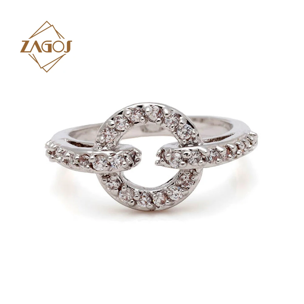 

6.5/8/9 Size Lock Round Crystal Ring Wedding/Party/Anniversary Trendy Engagement Silver Color 21x10.5mm Rings TR0081