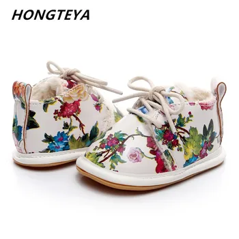 

Hot sell baby boots hard sole winter super warm fur pu leather floral style baby moccasins shoes baby girl boys shoes flower