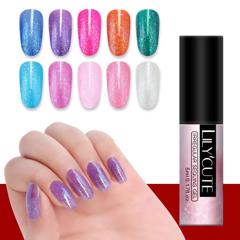 

LILYCUTE 5ml Irregular Sequins Gel Polish Glitter Semi Permanent Soak Off UV Nail Art Gel Varnish Manicure