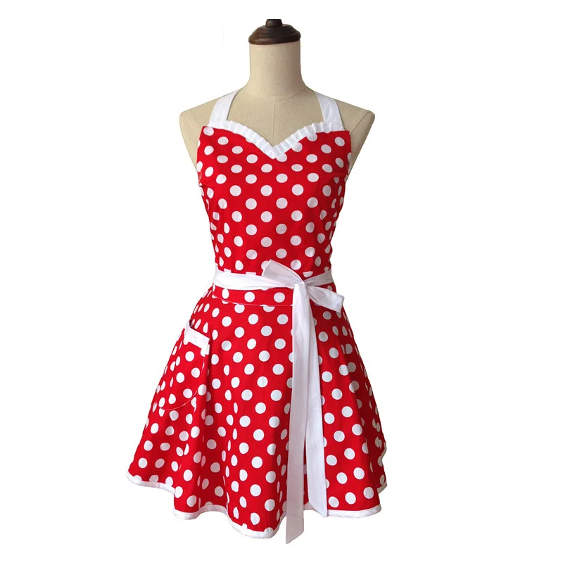 Bodecin Sweetheart Polka Dot Retro Kitchen Apron Woman Cotton Cooking Salon Avental de Cozinha Divertido Pinafore