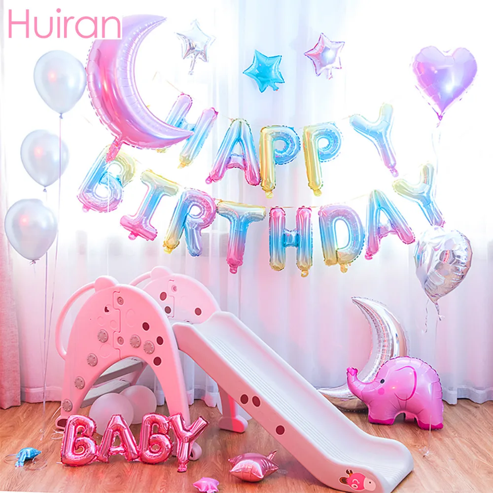 

HUIRAN Rainbow Number Happy Birthday Balloon Happy Birthday Ballons Decoration Birthday Girl Baloons Balon Helium Party Supplies