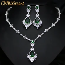 CWWZircons изысканный женский зеленый большой костюм, комплекты украшений с кубическим цирконием для свадебной вечеринки ожерелье серьги ювелирные изделия T094