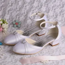 Wedopus MW6082 Новый Стиль Обувь White Satin Женщины Низком Каблуке Лодыжки-wrap Свадебная Обувь Челнока