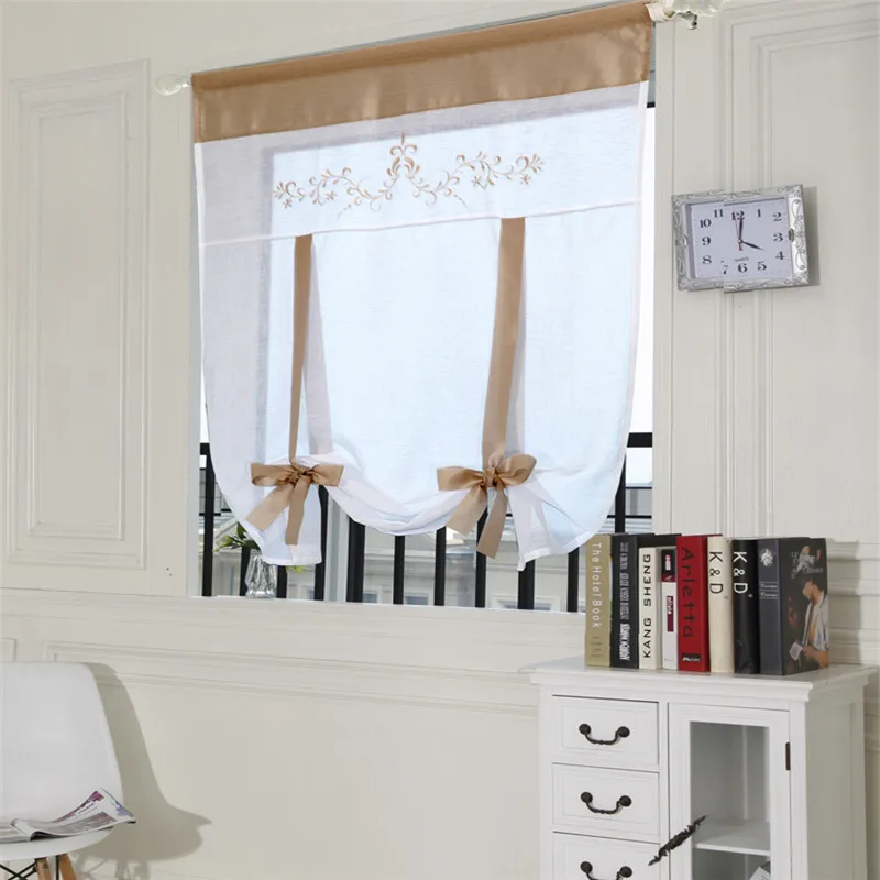Серые белые римские шторы с бантом, кухонные короткие занавески кофейного цвета, маленькие оконные балдахины,, прозрачная вуаль, дешевые шторы Q003