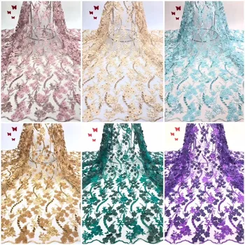 

2018 Applique 3d Flower Sequins Net Lace African Guipure Lace Fabric French Swiss Voile Lace 2018 Women Wedding Dress Fabric X5