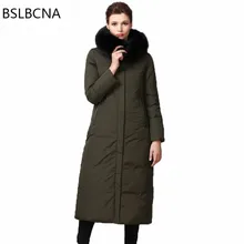 Европейская одежда размера плюс, длинное зимнее пальто для женщин, новинка, большой воротник из меха лисы, шапка, толстая парка, белый пуховик для женщин A532