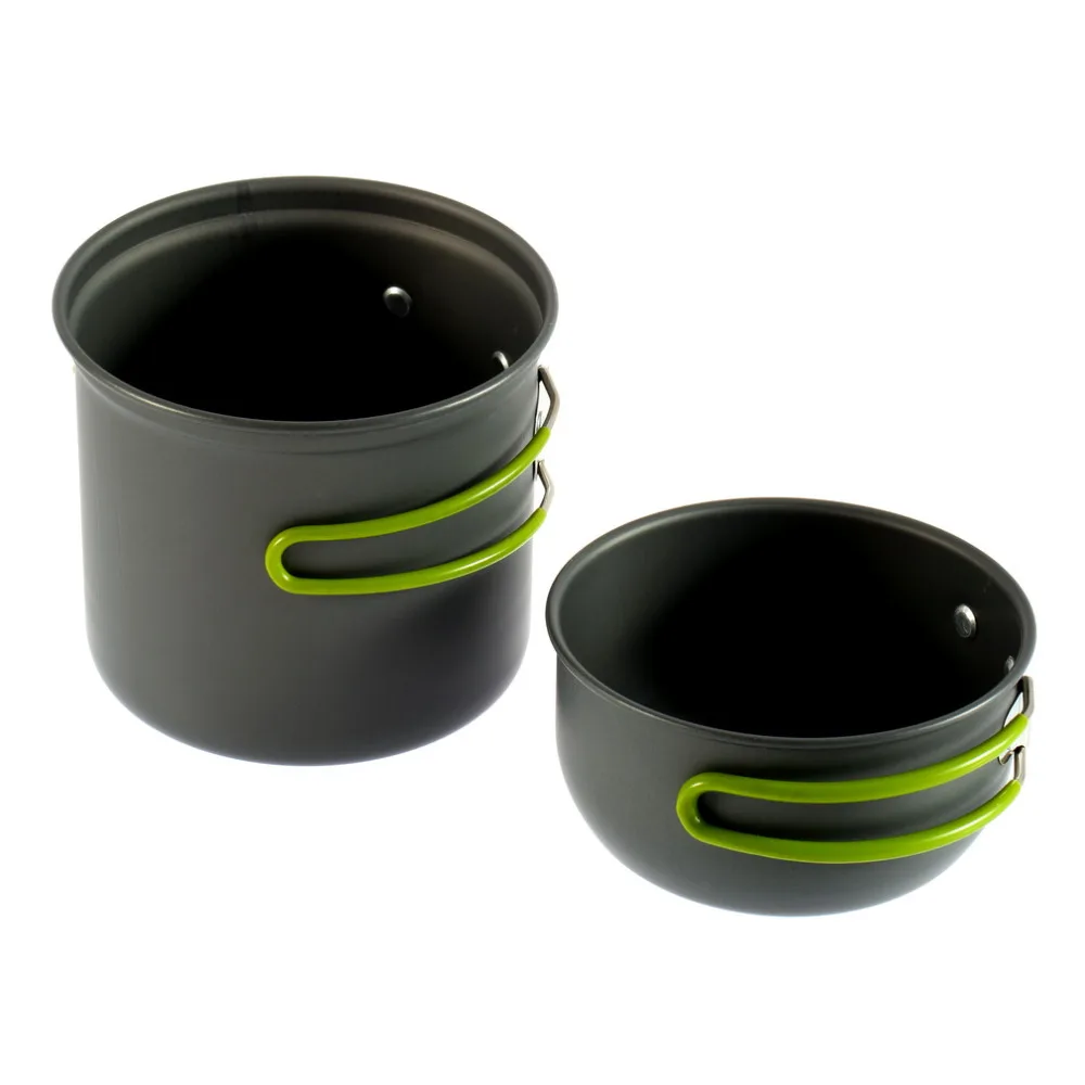 OUTAD 2pcs Aluminum Alloy Portable Outdoor Tableware Cookware Kits Foldable Camping Picnic Cooking Set Bowl Pan Pot with Handle