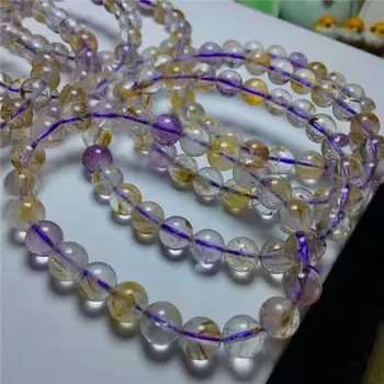 

Free Shipping 6Natural Crystal Beads Bracelet Purple Titanium Rutilated AAA 9.5-8mm