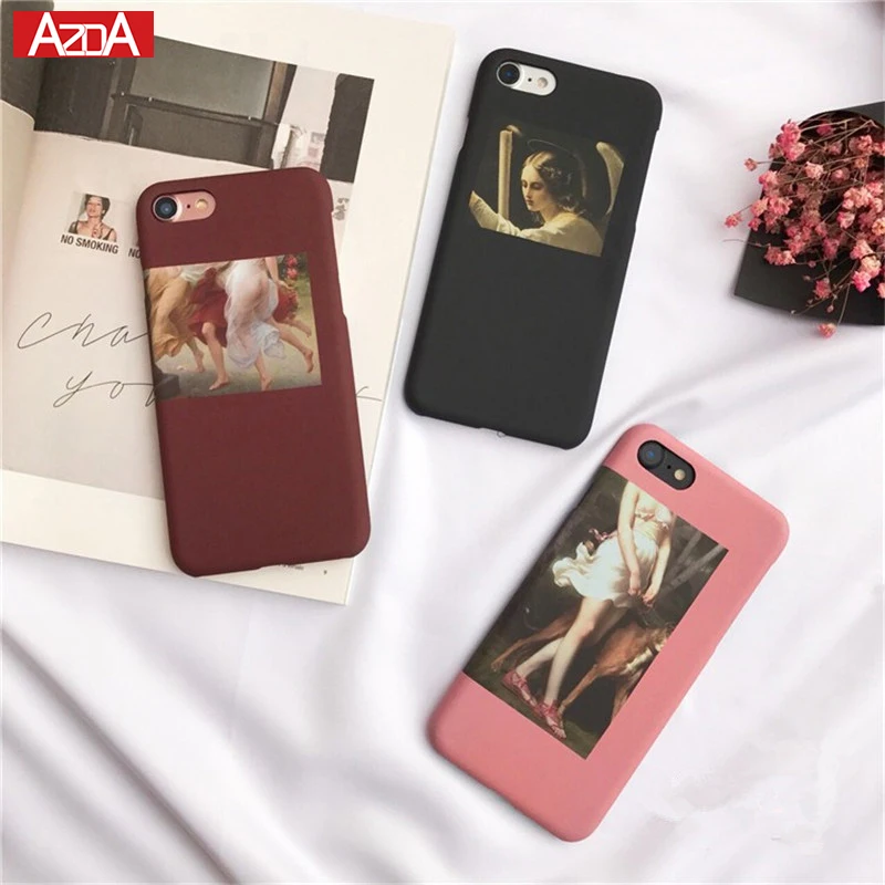 

Ultrathin Durable Retro Fashion Oil Painting Abstract Character Matte Hard PC Phone Case for iPhone 6 6S 7 8 Plus Back Cover Bag