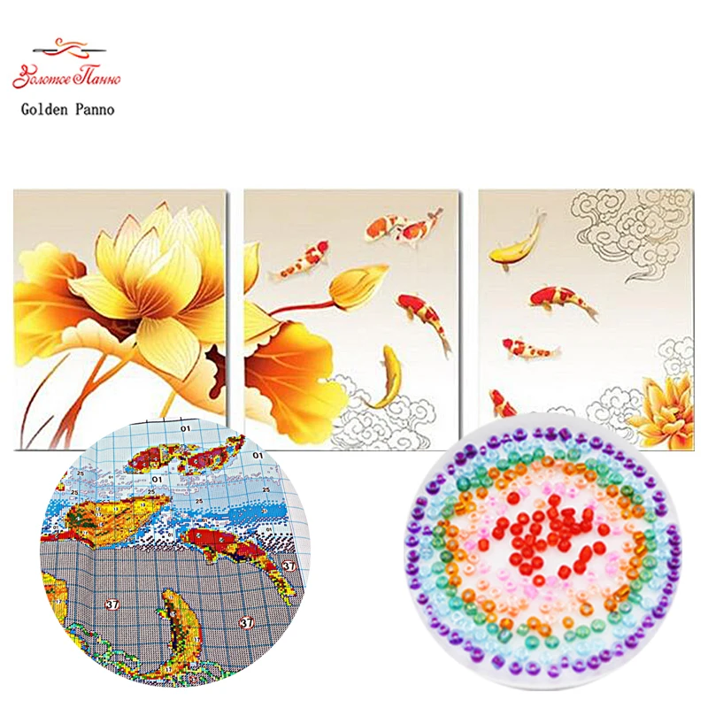 

GoldenPanno,Needlework,DIY bead Cross stitch,Embroidery stitch Nine fish , Precise Printed animal Pattern cross 812