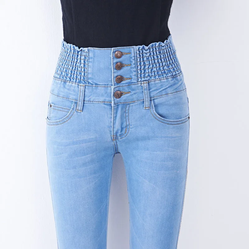 Уличная одежда с высокой талией Эластичные Обтягивающие джинсовые длинные зауженные брюки размера плюс женские джинсы Feminina женские толстые брюки Pantalones 6XL 8XL - Цвет: Blue