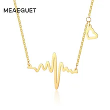 Ожерелье в форме сердца, подвеска в форме сердца с золотым оттенком из нержавеющей стали, детский ЭКГ, электрокардиограмма, осмысленные подарки для мамы