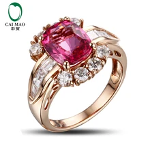 CaiMao 3.03ct Natural Pink Tourmaline & 1.18ct Diamond 18k Gold gemstone engagement ring Fine Jewelry