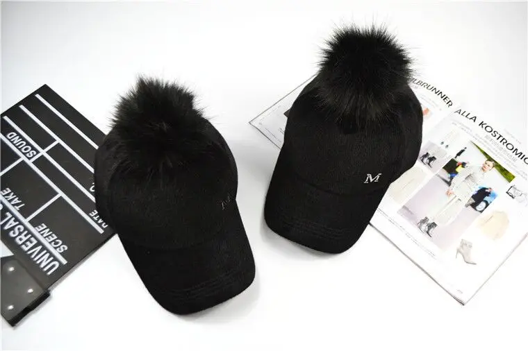 MAERSHEI зимняя женская бейсбольная кепка для волос модная M с буквами Snapback теплый плюшевый шар Корейская женская черная Casqutte Gorras Casu