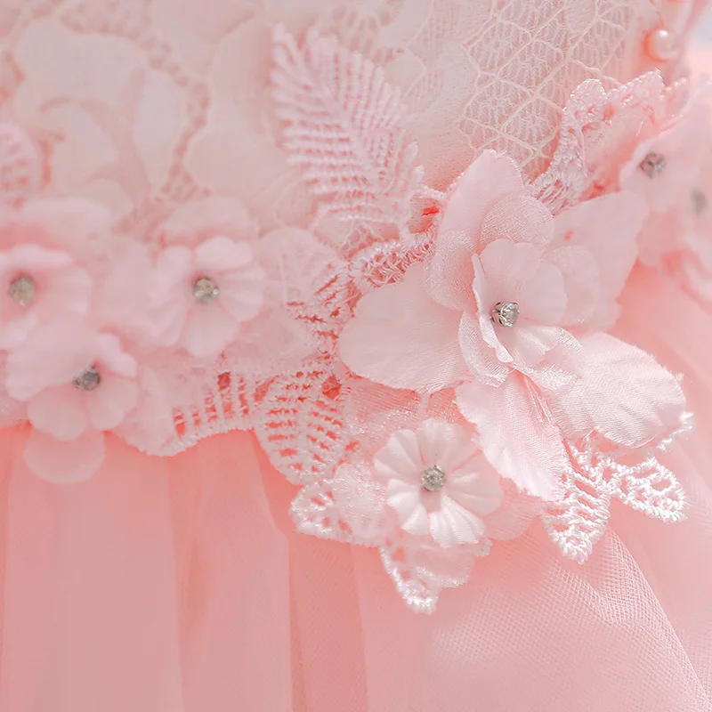 Новое платье для малышей розовое платье принцессы с цветами для девочек детская одежда на свадьбу, день рождения