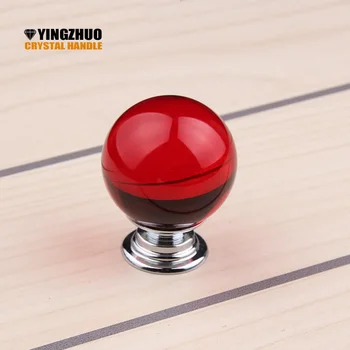 

Hot sale Red Crystal Glass Ball Cupboard Door Drawer Knobs Diamond Shape Cabinet Drawer Kitchen Pull Handle Cabinet 30mm 10pcs