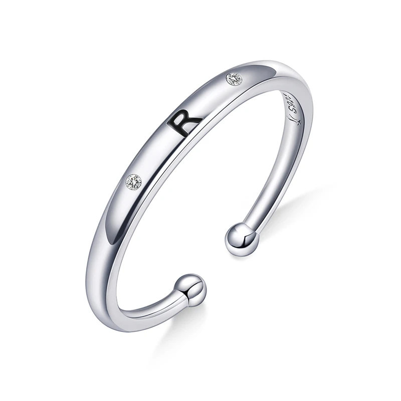 Женские кольца BISAER, 925 пробы серебряная буква A-Z, регулируемые кольца на палец, женские открытые кольца, свадебные ювелирные изделия ECR544 - Цвет основного камня: R