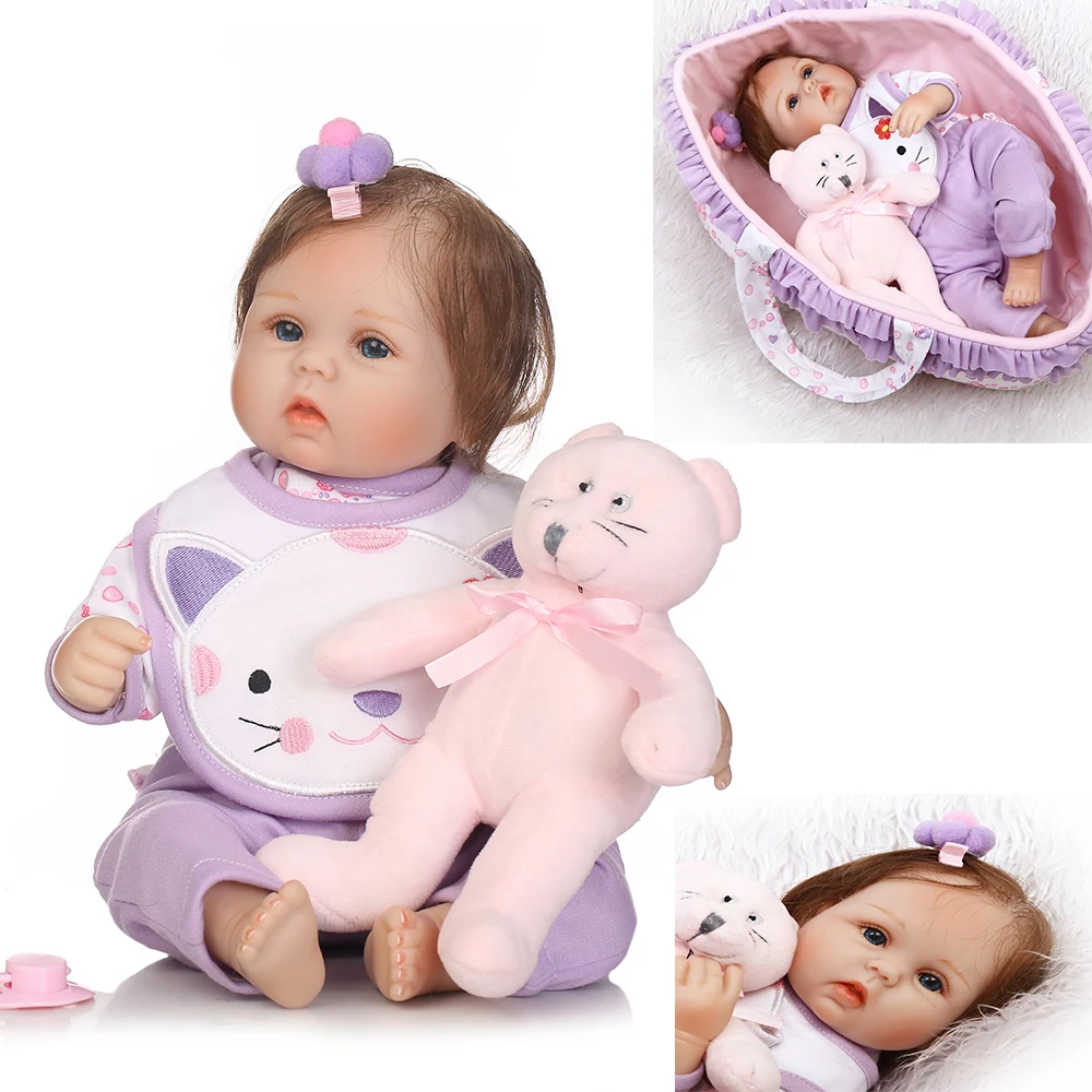 

Bebe doll reborn 18"40cm silicone reborn babies for child xmas gift with sleeping basket pink bear plush doll NPK Reborn boneca