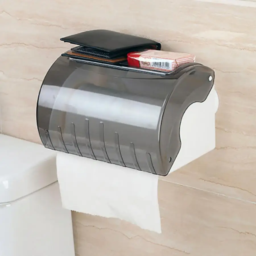 

Waterproof Transparent Toilet Roll Paper Holder Wall Mounted Tissue Dispenser Storage Box toilet paper holder with shelf