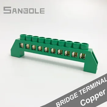 

Grounding Strip Earth Terminal Block Green 10 Hole High Bridge Type Connection Copper 6*9 Electrical Copper (5PCS)