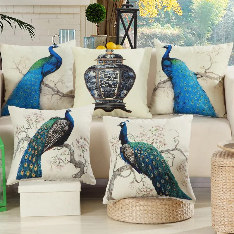 

18" Square 45*45cm Peafowl Print Cushion High Quality Home Decorative Sofa Seat Chair Back Cusion Car Office Lumbar Throw Pillow