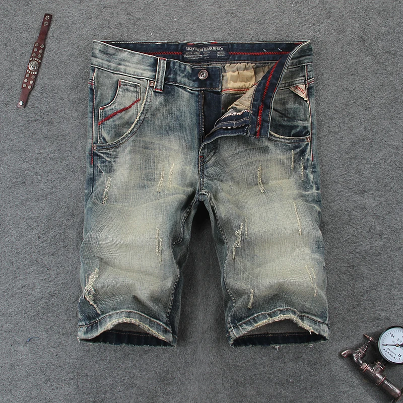 Высококачественные серые мужские короткие джинсы Оригинальные брендовые шорты 29-38 мужские короткие джинсы рваные шорты длиной до колена 110