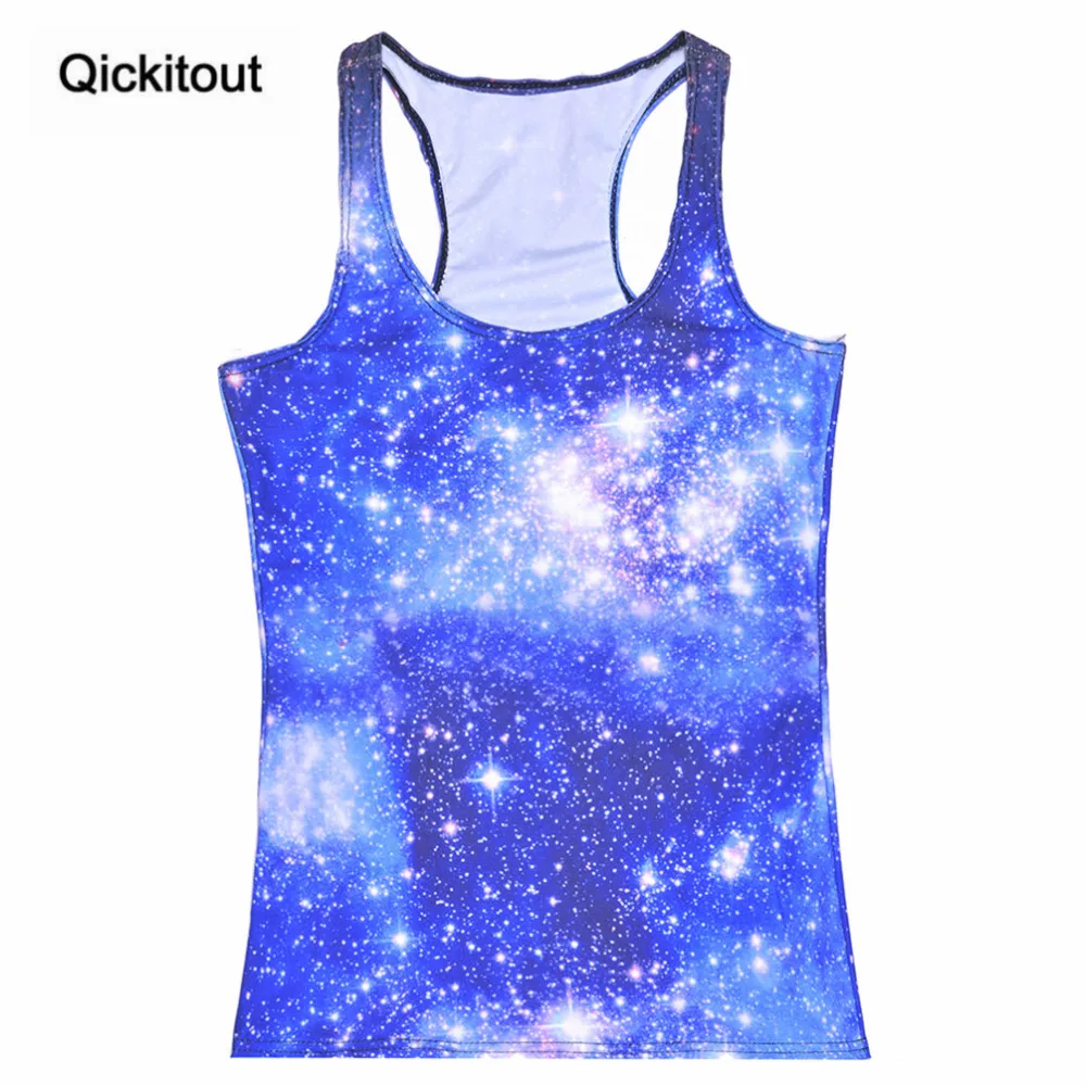 Qickitout топы летние женские блузки без бретелек без рукавов с цифровым принтом повседневные топы на бретелях с голубыми звездами галактики женские майки