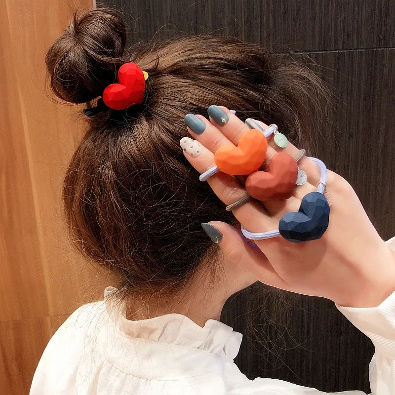 Ruoshui Heart Scrunchies For Woman Girls Hair Ties Sweet Lovely Hair Accessories Elastic Hairband Ornament Hair Gum Girl Holders new models miffy cartoon lovely kawaii rabbit handbag fashion embroidery little bear girl s heart single shoulder cloud bag