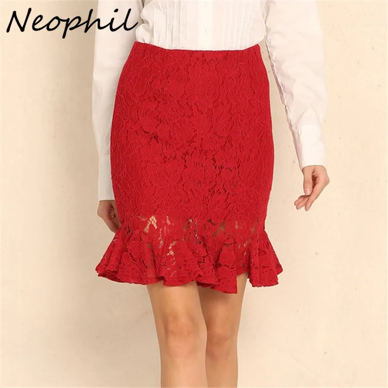 Neophil черный размера плюс 5XL цветочный кружевная мини-юбка высокое качество