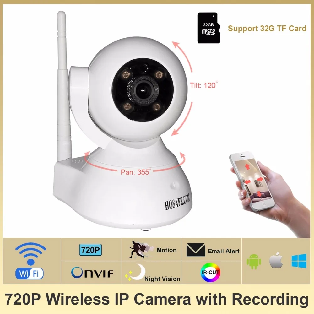 HOSAFE SV03 720P Wireless Pan/Tilt IP Camera Audio SD card recording Waterproof Motion Detection and Email Alert Free Shipping