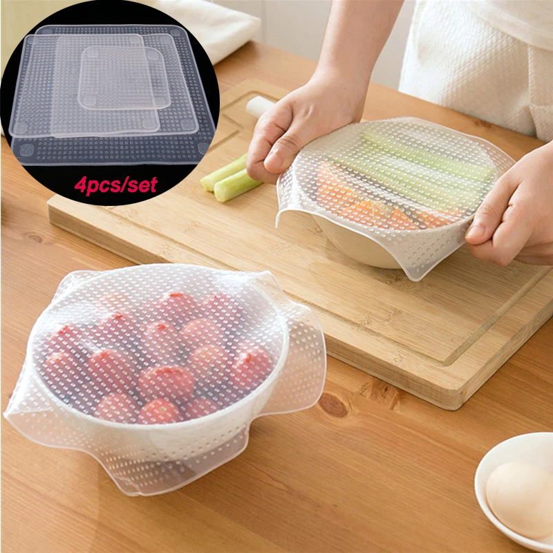 

4pcs/set Silicone Cover Reusable Silicone stretch lids Multifunctional Silicone Wrap Seal Lid Food Fresh Keeping Kitchen Tool