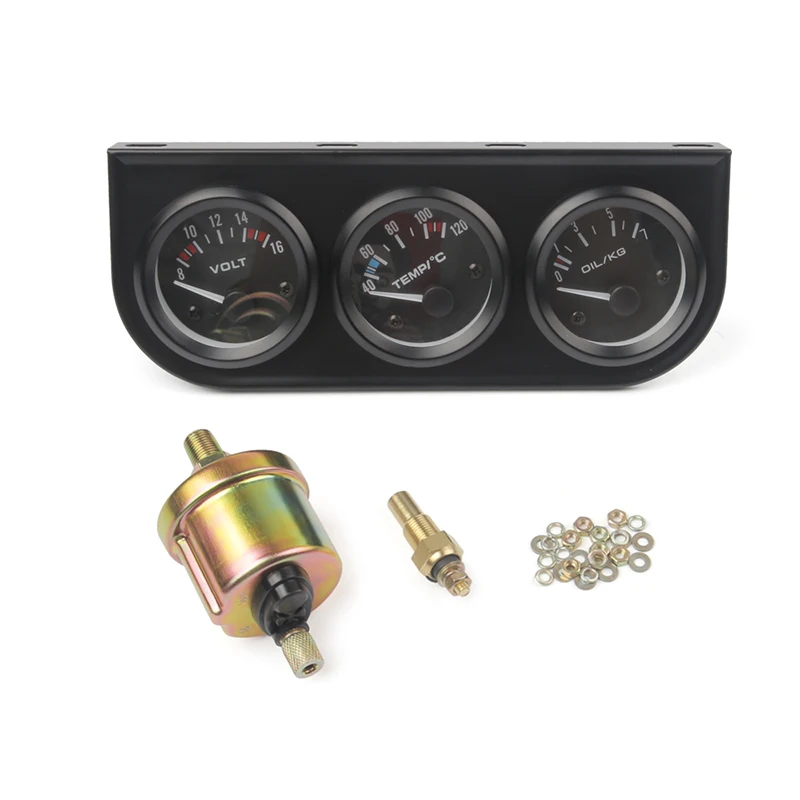 

52MM 3 In 1 Volt meter+water temp gauge+Oil Pressure Gauge Kit Volt meter Or Oil Temperature Gauge Triple