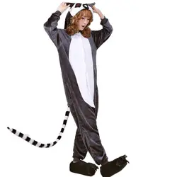 Взрослых Kigurumi животных комбинезоны с длинным рукавом пижамы обезьяна фланель Onesie для женщин зимние теплые комбинезон капюшоном