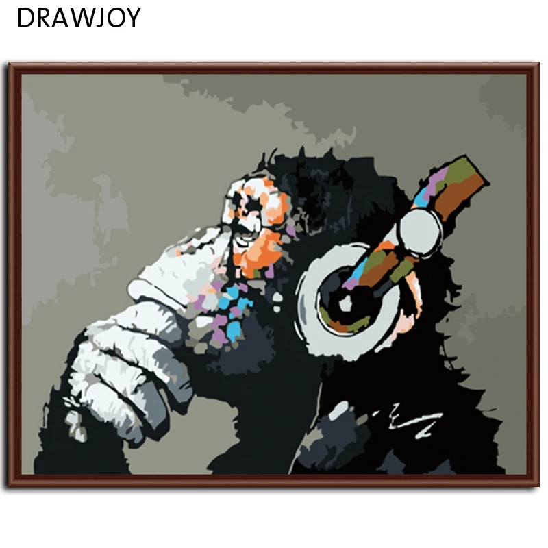

DRAWJOY New Home Decor Framed Pictures Painting By Numbers DIY Digital Oil Painting On Canvas Wall Art Abstract Monkey G178