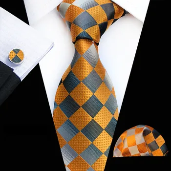 

Novelty Tie Sets Men's Classic Silk Ties Handkerchief Cufflinks Floral Striped&Plaid Necktie For Wedding Party