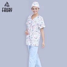 Женская летняя Рабочая Униформа с коротким рукавом и v-образным вырезом, больничная Медицинская медицинская хирургическая аптечка, лабораторные топы, штаны, комбинезоны, одежда