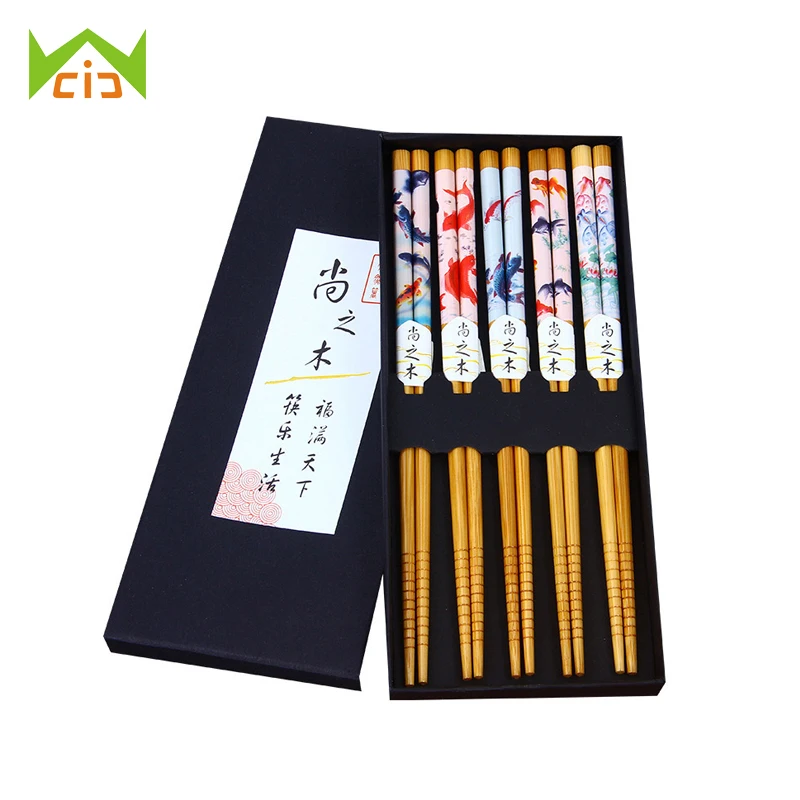 

WCIC Natural Bamboo Chinese Chopsticks Reusable Tableware Dinning Eating Japanese Chopstick for Gift Sushi Food Sticks