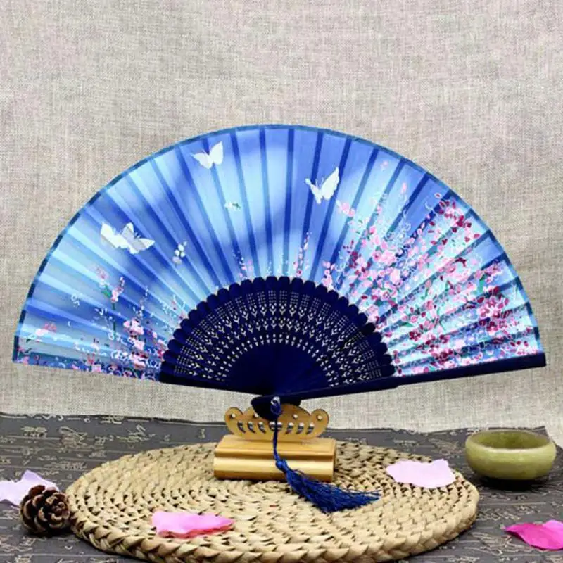 Folding Portable Fan Cherry Blossom Retro Small Wall Decoration Bamboo Hand Holding Fans for