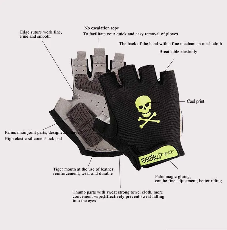 Sireck велосипедные перчатки Половина Finger велосипед перчатки с гелевыми вставками противоударный дышащий перчатки для Спортивного Велосипеда Для женщин Для мужчин Guantes Ciclismo