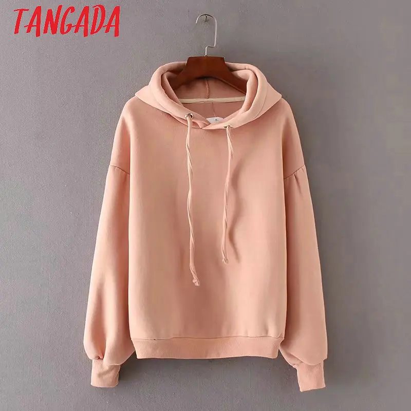 Tangada Winter Japanese Fashion Women Fleece Oversized Hoodie Sweatshirts Red Hooded Jacket Ladies