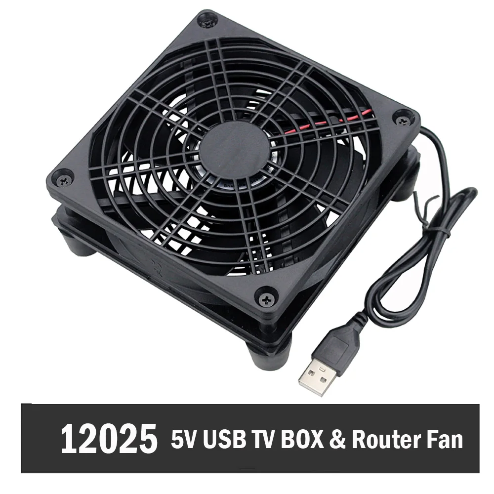 

5pcs Gdstime Router fan PC Cooler TV Box Wireless Cooling Silent DC 5V USB power 120mm fan 120x25mm 12CM W/Screws Protective net