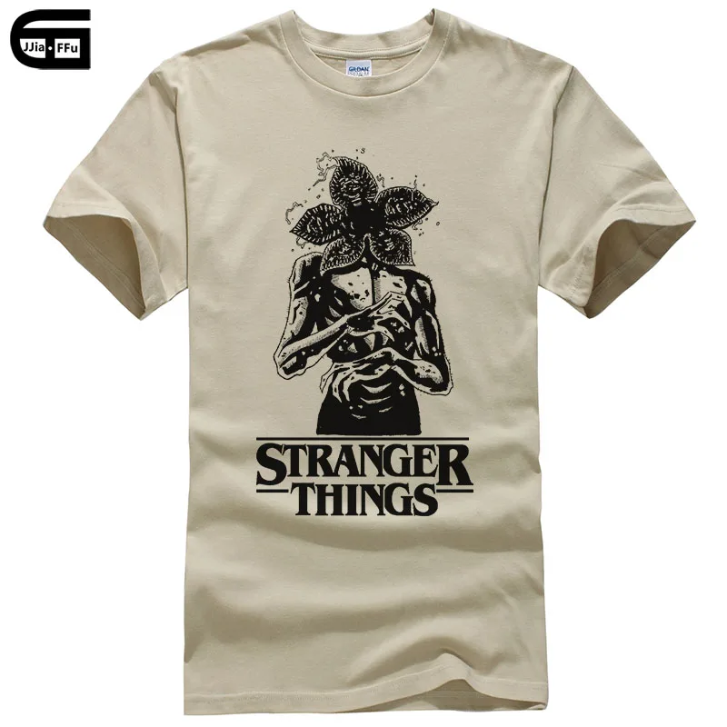 New Street Brand Stranger Things T Shirt Men Funny Strange Demogorgon T-shirt Summer Short Sleeve Print Tee Male Clothing T214 - Цвет: Khaki