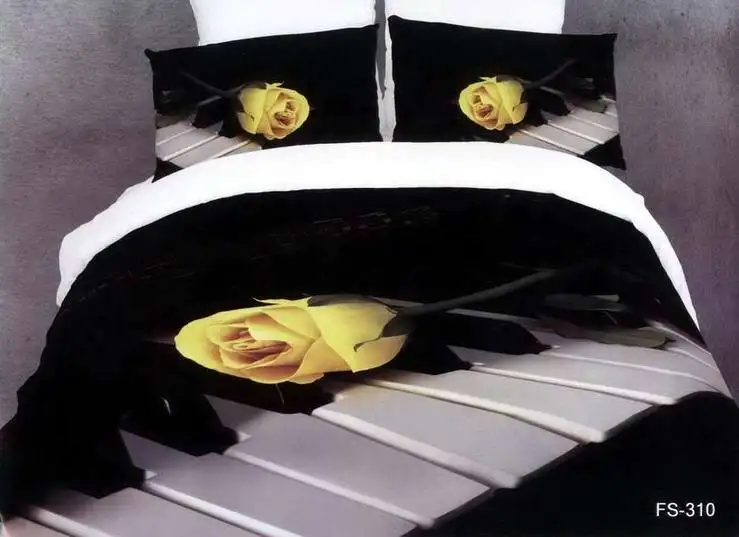 3D Black and white rose music note bedding comforter sets ...
