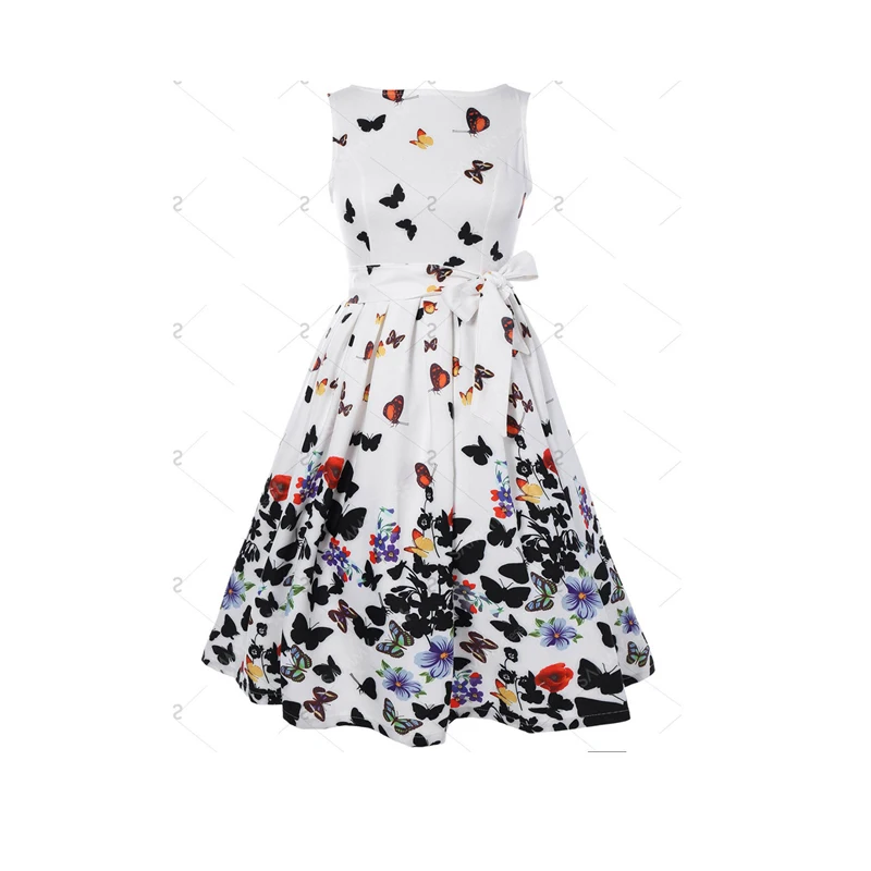 

Cute Fashion Summer Evening Party Women Sleeveless O-Neck The butterfly Print A-Line Knee-Length Dress Sundress Size S-2XL
