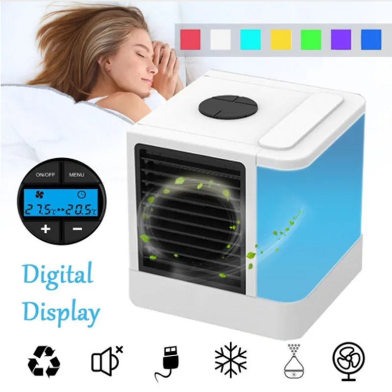 

Mini Personal Air Cooler & Humidifier Portable Air Conditioner USB Mute Table Fan Device 7 Color Lights Air Conditioner WT-303